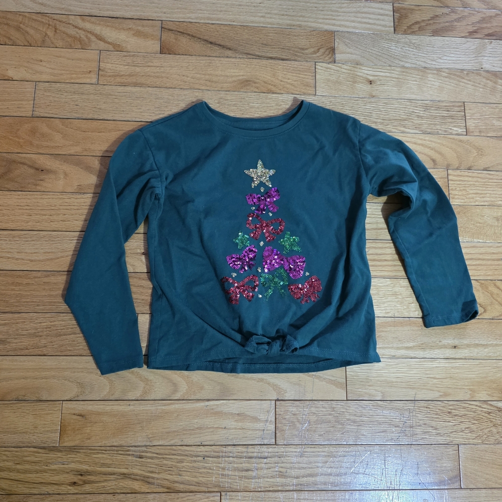 jumping beans Teal Gree  Long-Sleeve Sequin Christmas Tree Top